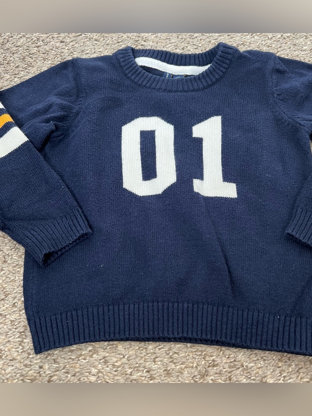 Janie and Jack Navy Sweater with White '01 and Stripe Accent Size 3